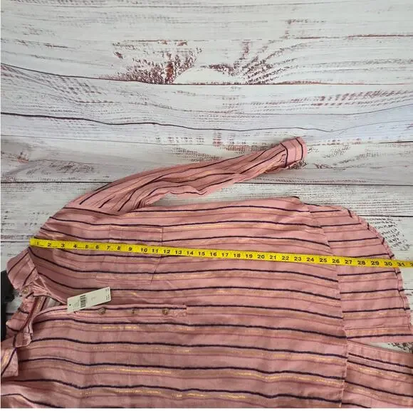 Anthropologie Isadora Button Back Tunic Top S Pink Gold Stripe Popover Shirt NWT - Picture 11 of 13